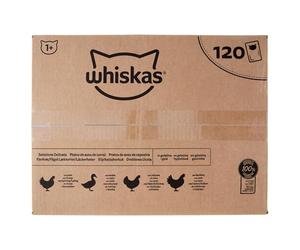Whiskas Selección delicada en gelatina 1+, alimento húmedo para gatos, paquete de tamaño de reserva, 120 bolsitas cada una de 85 g (120 x 85 g)