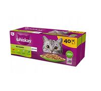 WHISKAS Adult bolsitas 40 x 85 g Mezcla de sabores - comida húmeda para gatos adultos en gelatina (cortes con: ternera, pollo, salmón, atún) + tazón GRATIS!