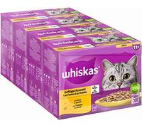 Whiskas Senior 11+ Comida húmeda para Gatos de Aves de Corral en gelatina, 48 Bolsas, 12 x 85 g (4 Unidades) - Comida húmeda para Gatos, Gatos a Partir de 11 años