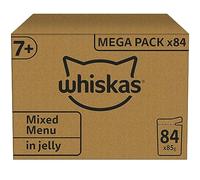 Whiskas Senior 7+ Comida húmeda para Gatos, selección Mixta en gelatina, 84 Bolsas de porciones, 84 x 85 g (1 Paquete Grande), Comida húmeda para Gatos, Gatos a Partir de 7 años y