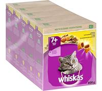 Whiskas Senior 7+ Comida Seca para Pollo, 5 x 800 g (5 Paquetes), Comida Seca para Gatos Mayores, Diferentes envases de Productos Disponibles