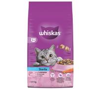 WHISKAS Sterile, 1,4 kg: pienso seco completo para gatos adultos esterilizados, con delicioso salmón