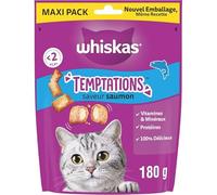 Whiskas Temptations Maxi Pack de golosinas con sabor a salmón para gatos adultos, 180 g