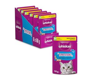 whiskas Temptations Premios para Gatos Sabor Salmón, 60g (Pack de 6)
