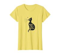 Whisker Lejos del Arte Silueta de Gato Camiseta, Mujer, Limón, L