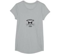 Whisker Me This: Lindo Amante de los Gatos Camiseta, Niñas, Gris Jaspeado, XS