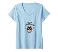 Whisker Wrangler: Arte Inspirado en el Oeste de los Amantes de los Gatos peculiares Camiseta Cuello V, Mujer, Azul Bebé, XXL