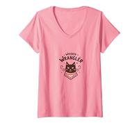 Whisker Wrangler: Arte Inspirado en el Oeste de los Amantes de los Gatos peculiares Camiseta Cuello V, Mujer, Rosado, M
