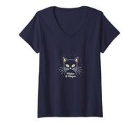 Whiskers & Whispers Mystical Cat Design para Amantes de los Gatos Camiseta Cuello V, Mujer, Azul Marino, XL