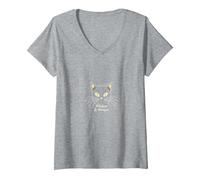 Whiskers & Whispers Mystical Cat Design para Amantes de los Gatos Camiseta Cuello V, Mujer, Gris Jaspeado, M