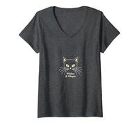 Whiskers & Whispers Mystical Cat Design para Amantes de los Gatos Camiseta Cuello V, Mujer, Jaspeado Oscuro, M