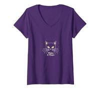 Whiskers & Whispers Mystical Cat Design para Amantes de los Gatos Camiseta Cuello V, Mujer, Morado, XL