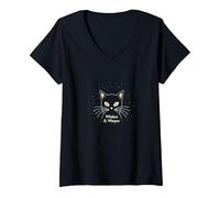 Whiskers & Whispers Mystical Cat Design para Amantes de los Gatos Camiseta Cuello V, Mujer, Negro, XL