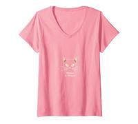 Whiskers & Whispers Mystical Cat Design para Amantes de los Gatos Camiseta Cuello V, Mujer, Rosado, XL