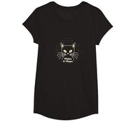 Whiskers & Whispers Mystical Cat Design para Amantes de los Gatos Camiseta, Niñas, Negro, L