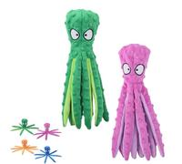 Whiskerspot Octopus Dog Toy, Eco-Friend Octopus Plush, Squeaky Dog Toys for Puppy, Small to Large Dogs (Green*Pink)