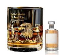 Whiskey Glass | 300ml Glass, 8x8x9cm, USA 250th 1776-2026 Edition | Personalized Bourbon Tumbler, Patriotic Commemorative, Celebration Keepsake | Home Pub Party Collection Gift