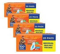 Whisper Choice Ultra XL - Paquete de 80 compresas finas, XL, hasta 100% protección contra manchas, alas laterales seguras, con gel mágico Liquid Lock, 20% más ancho, sábana superior Dri-Weave, 28,4 cm