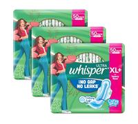 Whisper Compresas sanitarias ultra limpias para mujer, 150 almohadillas finas, XL, higiene y comodidad, alas suaves, sábana superior seca, adecuadas para flujo pesado, sin olor, 12.4 pulgadas de