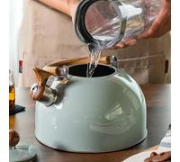 Whistle Kettle - Stainless Steel 1.5L Teapot, Wood Handle Anti-Rust Design | Small Kitchen Kettle for Induction Electric Ceramic Halogen Stove Home Office Tea Coffee Use