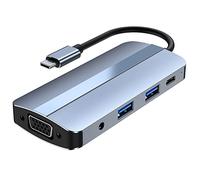 Whisverse 8 en 1 USB tipo C Hub, TYPE-C a -Compatible+USB 3.0+USB 2.0+PD 87W+AV+VGA estación de acoplamiento para PC, THD08