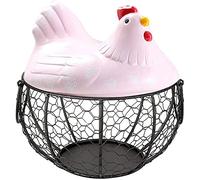 Whisverse Cesta de huevos de hierro forjado rosa, decoración de cocina