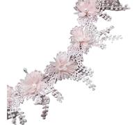 White 3D Chiffon Rose Lace Fabric Flower Pearl Beads Wedding Decor Ribbon DIY Craft 8.5cm Wide(Light Pink)