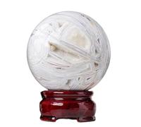White Agate Crystal Ball Crystal Orb Sphere Polished Agate Geode for Fengshui Divination Crystal Home Decor Gifts,70-75mm