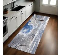 White Alfombra 40 x 120 cm Camino con Escena Nevada del Bosque Antideslizante Lavable en Lavadora, Tapis Moderno de Pelo Corto para Cocina, Comedor y Habitación
