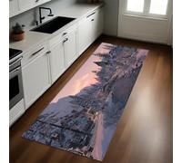 White Alfombra de Cocina 60 x 180 cm Escena Nevada de un Pueblo Invernal Antideslizante y Lavable, Camino Multiusos Resistente al Desgaste, Antimanchas, Ideal para Bajo Fregadero y Fogones