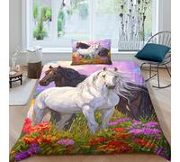 White And Black Caballos in The Sun Impresas En 3D-Caballos,funda De Edredón Fundas De Almohada 3 Piezas Fundas Nórdicas Con Cremallera Oculta Para Niños, Adolescentes,adultos Single(135x200cm)