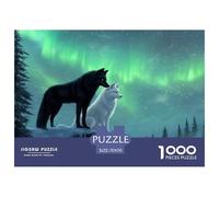 White and Black Wolves-Aurora Borealis Puzzle De Madera Impermeable DIY Puzzle De 1000 Piezas para Adultos Colorido Rompecabezas para Adultos Juegos De Puzzle Desafiantes