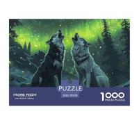 White and Black Wolves-Aurora Borealis Puzzle De Madera Impermeable Puzzle De 1000 Piezas Regalos para Adultos Imposible Rompecabezas para Adultos Juegos De Puzzle Desafiantes