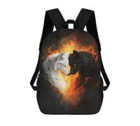White And Black Wolves in Flames Mochila Escolar Mochila De Día Mochila De Negocios Mochila Impermeable Para Libros Para Niños/Niñas/Adolescentes 17inch