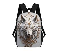 White And Gold Wolf Head Ornament Mochila Escolar Infantil Impresa En 3D Para Niños, Mochila De Viaje De Alta Capacidad, Mochilas Para Libros De 17 Pulgadas Para Niños