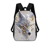 White And Gold Wolf Portrait Mochila Escolar Infantil De 17 Pulgadas, Impresa En 3D, Estilo Casual, Para Niños, Ideal Para Viajes, Como Mochila Escolar O Para Llevar Libros.
