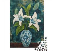 White and Green Lilies 300 Rompecabezas Colorido Puzzles para Adultos Intelectualmente Puzzle para Adultos A Partir De 14 Anos 300pcs (40x28cm)