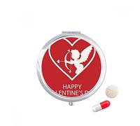 White Angel flecha el día de San Valentín Travel bolsillo píldora caso medicina dispensador espejo regalo caja de almacenamiento