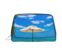 White Beach - Neceser de piel con estampado de mar tropical, bolsa de maquillaje de cuero para bolso con cierre de cremallera superior, elegante neceser, Silver, Talla única