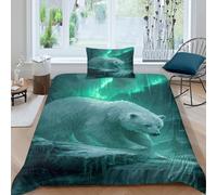 White Bears, Auroras Boreales and Forest Waterfalls Funda Nórdica Microfibra Impresión 3D Juego De Ropa De Cama Funda Y Fundas De Almohada para Niñas Y Niños Single（135x200cm）