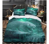White Bears, Auroras Boreales and Forest Waterfalls Juego De Ropa De Cama, 3D Impresión Funda Nórdica,y Fundas De Almohada,para Adolescentes,Microfibra Super King（260x220cm）