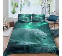 White Bears, Auroras Boreales and Forest Waterfalls Juegos De Ropa De Cama Impresión 3D,Microfibra Funda De Edredón Y Fundas De Almohada 3 Unidades para Niños Y Adultos King（220x240cm）