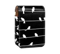 White Bird on Black Wire-01 - Estuche portátil para lápiz labial, mini caja de almacenamiento de lápiz labial, estuche organizador de lápiz labial de viaje con espejo para mujer, Varios colores, 9.5x2x7 cm/3.7x0.8x2.7 in