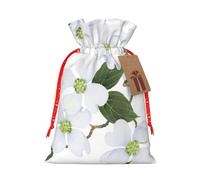 White Blossom - Bolsa de regalo de lona de Navidad con cordón, bolsa de regalo personalizada reutilizable