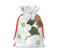 White Blossom - Bolsa de regalo de lona de Navidad con cordón, bolsa de regalo personalizada reutilizable