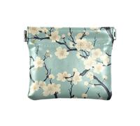 White Blossoms Black Branches Blue Green - Monedero pequeño de cuero para mujer, con cierre único, tarjetero para mujeres y niñas, flores blancas, ramas negras, azul y verde, talla única, moderno,