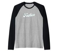 White/Blue Fashion Writing on Black Designer Model Couture Camiseta Manga Raglan