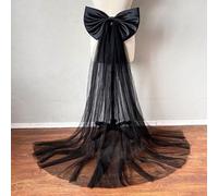 White Bow Mesh Wedding Accessory 39cm Tulle(Black) | para stunning trailing design, adds drama and elegance, para perfect for special day memories, white color option