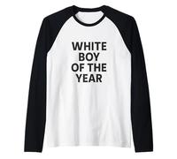 WHITE BOY OF THE YEAR Statement Satira Ironía Humor Cultura Camiseta Manga Raglan