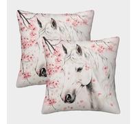 White Caballo Art Funda De Cojín Floral Estilo Acuarela De Almohada Cuadrada para Sofá 50x50cm 2 Paquetes con Cremallera